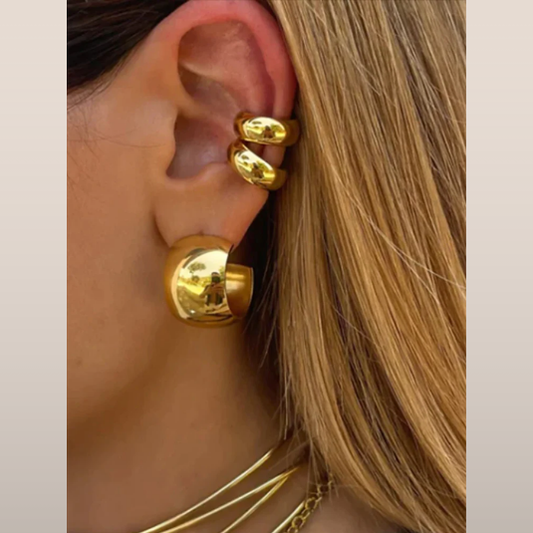 Dames oorringen en ear cuffs set – Volumineuze glanzende oorbellen zonder gaatjes