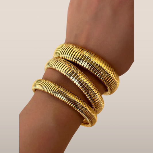 Dames armbanden met geribbelde structuur – Set van brede elastische bangles