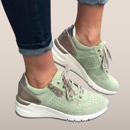 Dames sneakers met ritssluiting – Sportieve wandelschoenen met perforaties en verhoogde zool