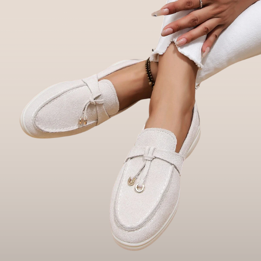 Dames loafers met decoratief koord – Instapschoenen met suède-look en platte zool