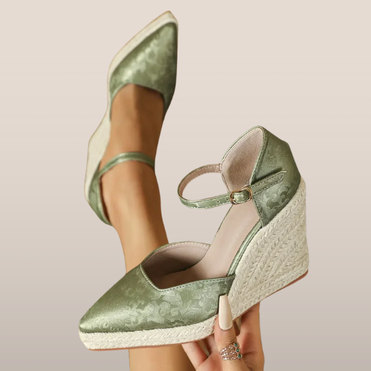 Dames Sleehakken met Enkelband – Espadrille Schoenen met Geweven Touwzool en Puntneus