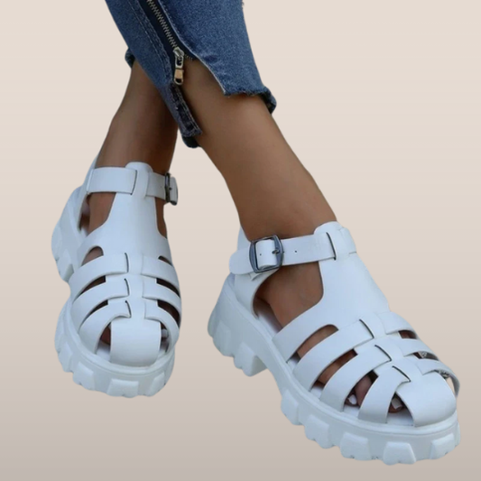 Dames Chunky Sandalen - Open Teensandalen met Hoge Zool en Riemsluiting