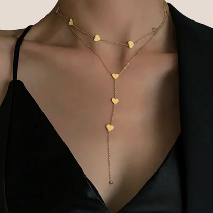 Dames Halsketting – Gelaagde Ketting met Hartjes in Y-vorm