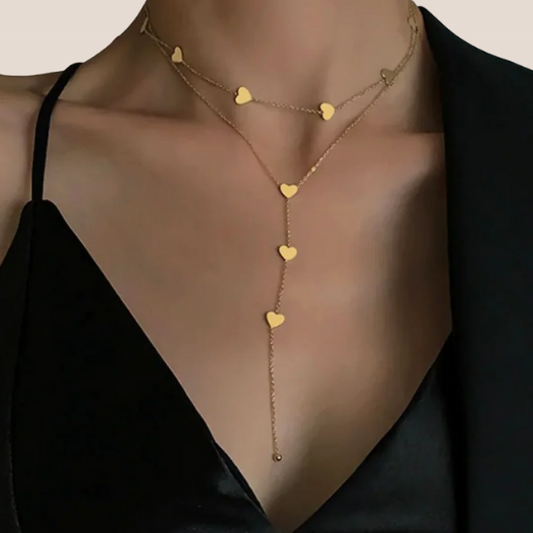 Dames Halsketting – Gelaagde Ketting met Hartjes in Y-vorm