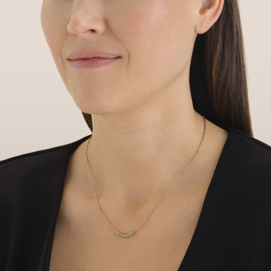 Dames Ketting – Goudkleurige Ketting met Blauwe Kralen