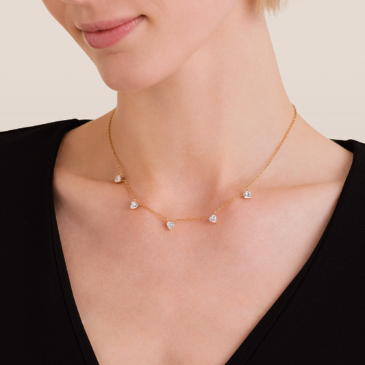 Dames Ketting – Halsketting met Hartvormige Zirconia Steentjes