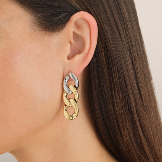 Dames Oorbellen – Chunky Schakeloorbellen met Twee Metalen Afwerkingen