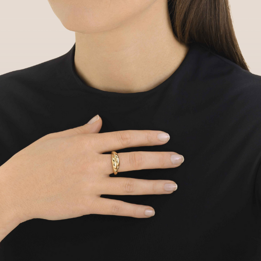 Dames Ring – Dubbele Schakels in Gemengde Metaallook
