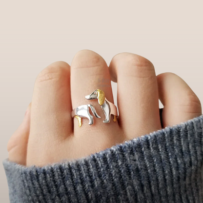 Dames Ring – Verstelbare Ring met teckel silhouet in Metaallook