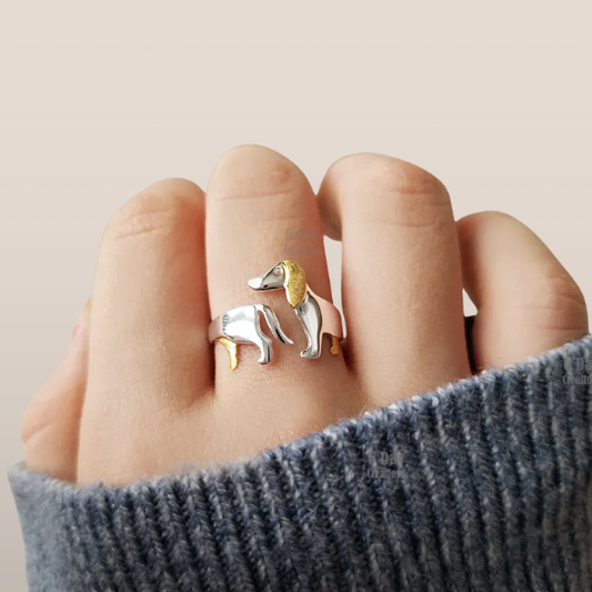 Dames Ring – Verstelbare Ring met teckel silhouet in Metaallook