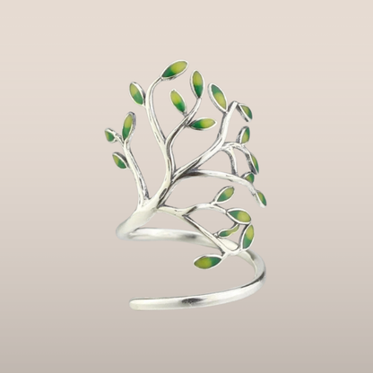 Dames Ring – Verstelbare Ring met Boomtak Design en Groene Accenten