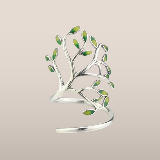 Dames Ring – Verstelbare Ring met Boomtak Design en Groene Accenten
