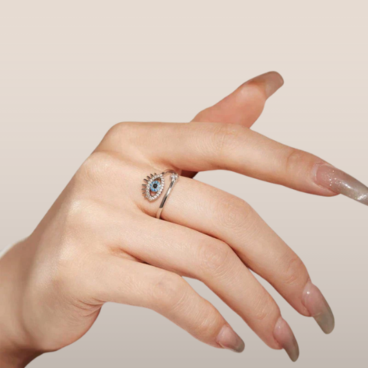 Dames Ring – Verstelbare Ring met Oogmotief en Strassdetails