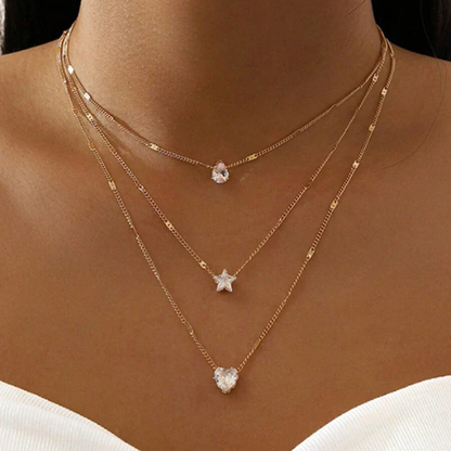 Dames Ketting – Gelaagd Model met Kristallen Hangers