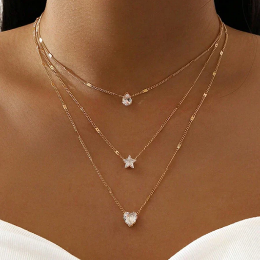 Dames Ketting – Gelaagd Model met Kristallen Hangers
