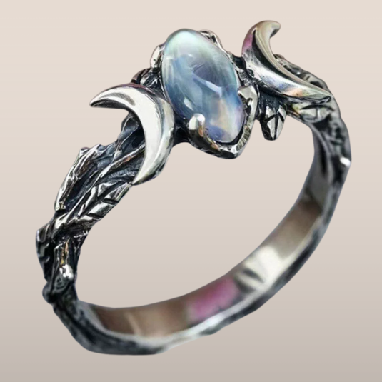 Dames Ring – Maansteen met Dubbele Maansikkel