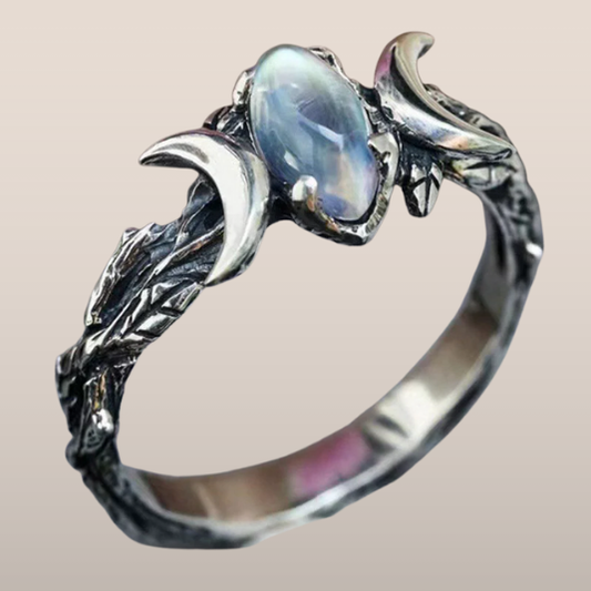 Dames Ring – Maansteen met Dubbele Maansikkel
