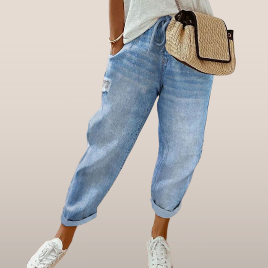 Dames jeans – Losvallende denim broek met elastische taille