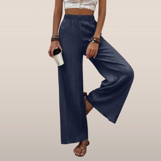 Dames broek – Wijde plissébroek met elastische tailleband