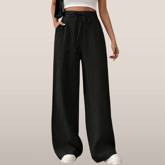 Dames broek – Wijde broek met hoge taille en striksluiting