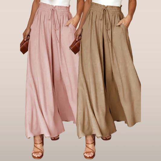 Dames Wijde Broek (2-Pack) – Hoge Taille en Elegante Plissé