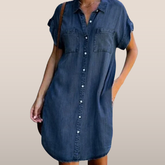 Fenna – Denim Blousejurk met Knoopsluiting