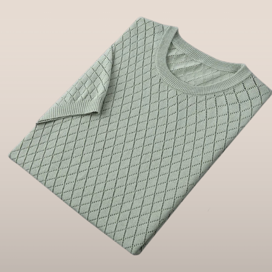 Vic – Fijngebreide T-Shirt met Diamantpatroon
