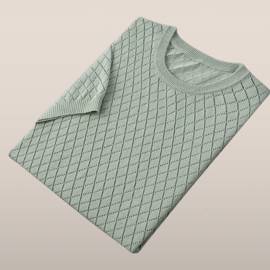 Vic – Fijngebreide T-Shirt met Diamantpatroon