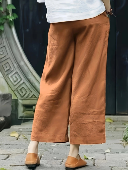 Dames Broek – Wijde Culotte met Gevouwen Details en Hoge Taille