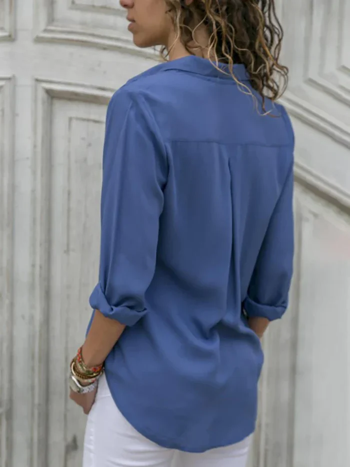 Elara – Satijnlook Blouse met Lange Mouwen
