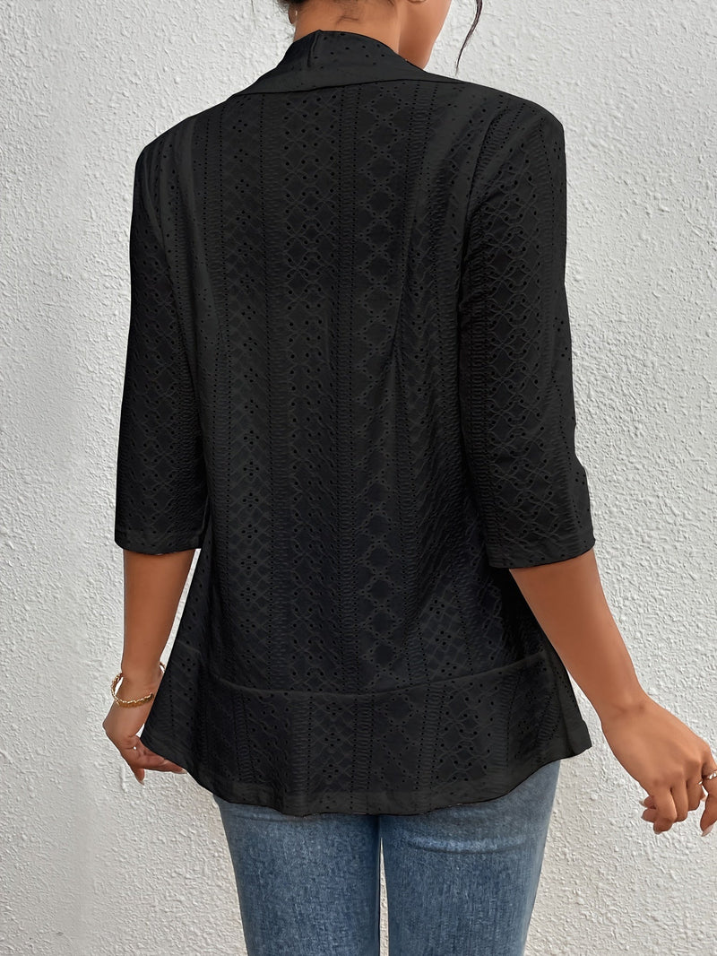 Open Zomerblazer Dames met Gehaakt Motief – Luchtige Blazer met 3/4 Mouwen