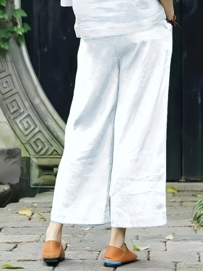 Dames Broek – Wijde Culotte met Gevouwen Details en Hoge Taille