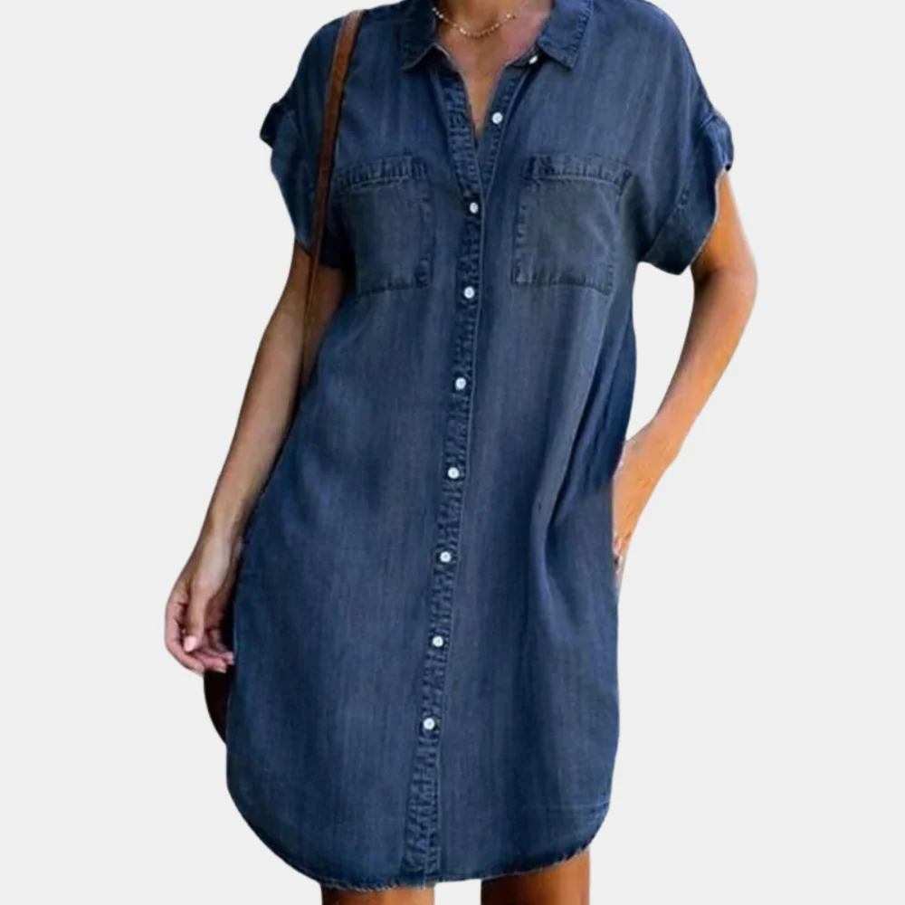 Fenna – Denim Blousejurk met Knoopsluiting