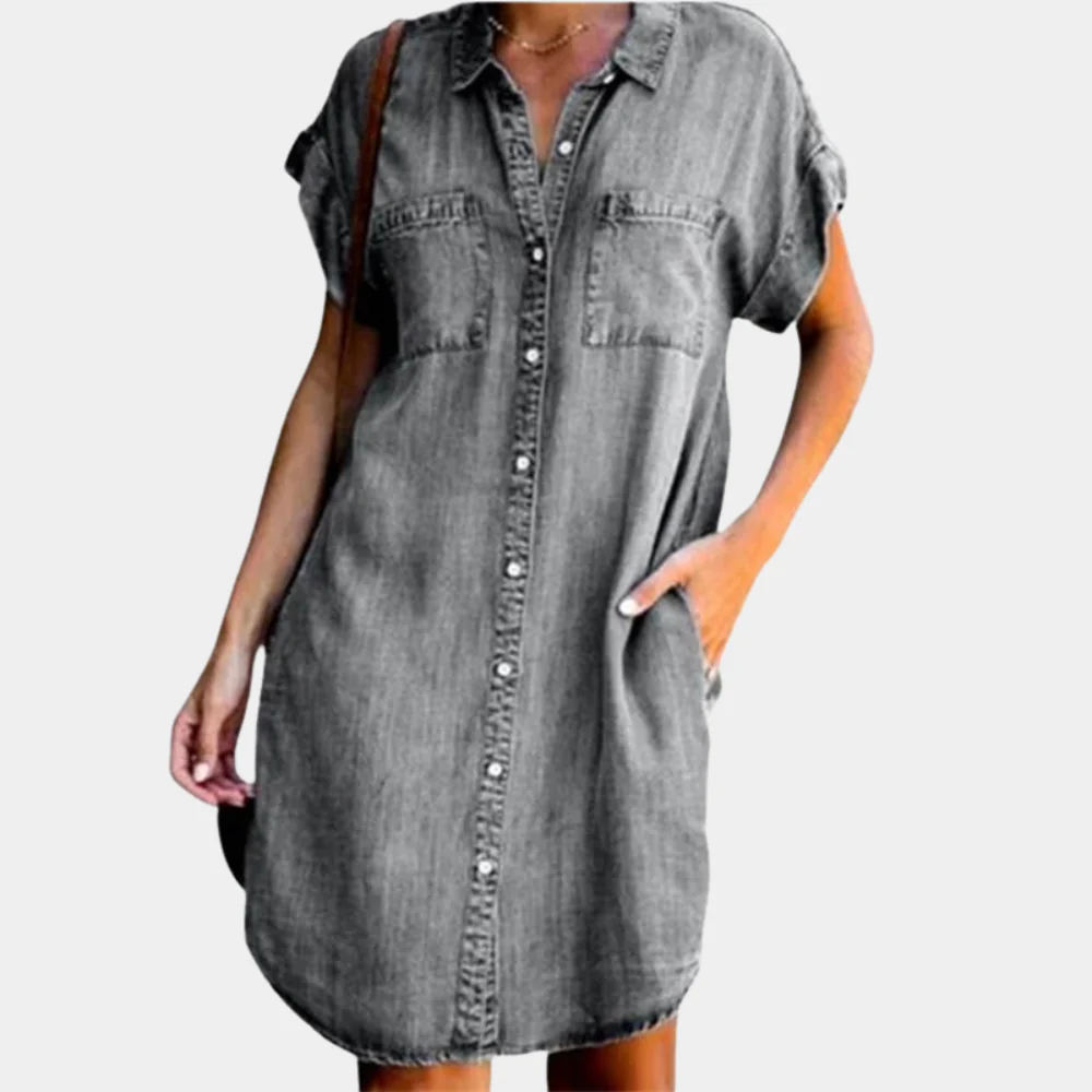 Fenna – Denim Blousejurk met Knoopsluiting