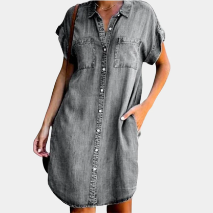 Fenna – Denim Blousejurk met Knoopsluiting
