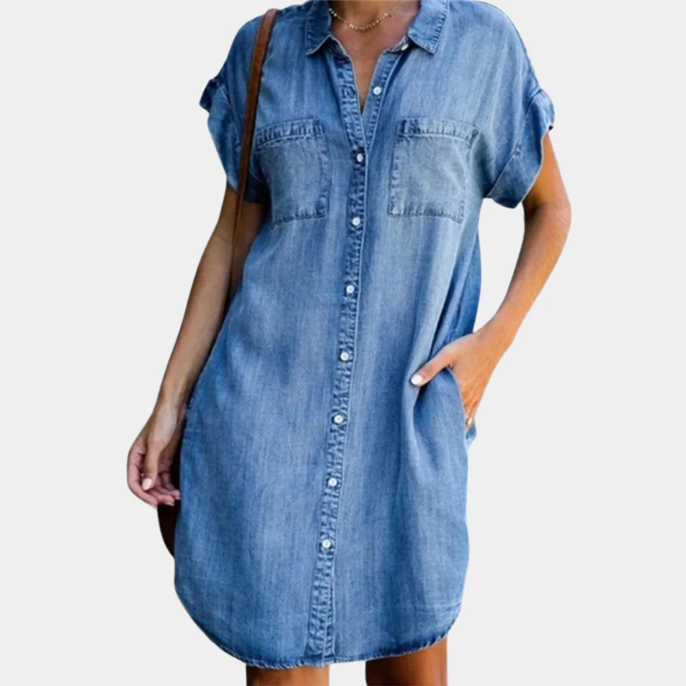 Fenna – Denim Blousejurk met Knoopsluiting