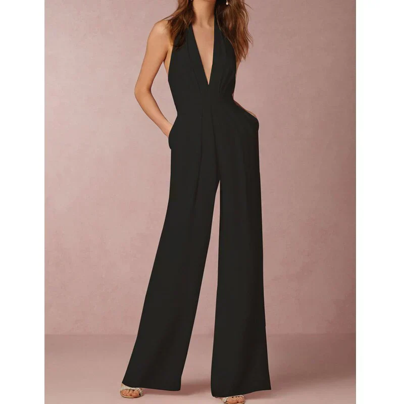 Jumpsuit Dames – Mouwloos Palazzo Model met Diepe Halslijn