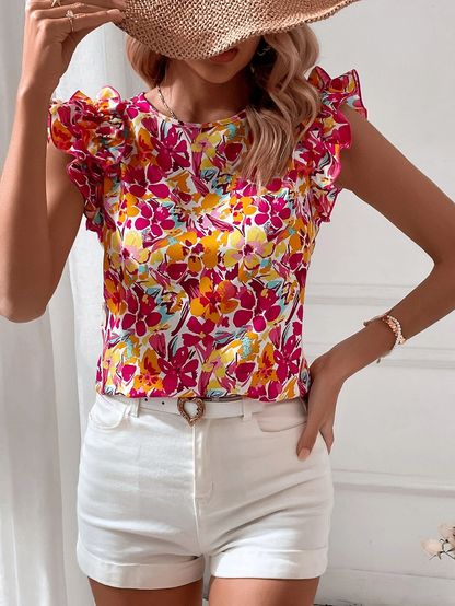 Lina – Bloemige Top met Ruches