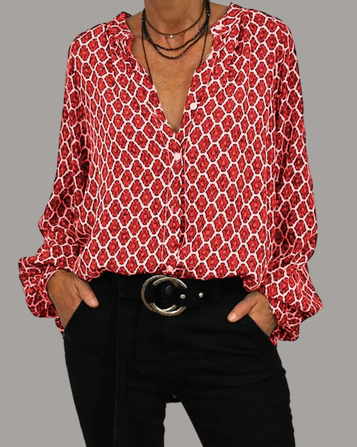 Mila – Blouse met Print en Knoopsluiting