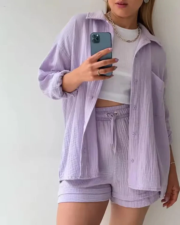 Nina – Luchtig Setje met Knoopshirt en Short