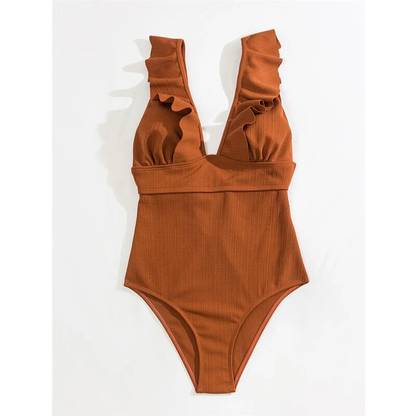 Nina – Badpak met Ruches en Diepe Halslijn
