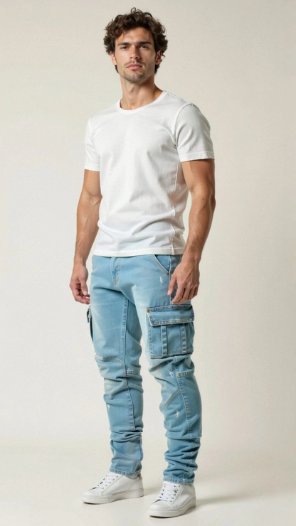 Rico – Denim Cargobroek met Slanke Pasvorm