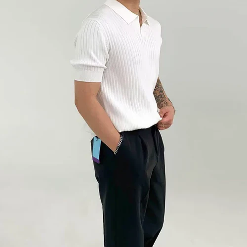 Sergio – Geribd Poloshirt met Korte Mouwen