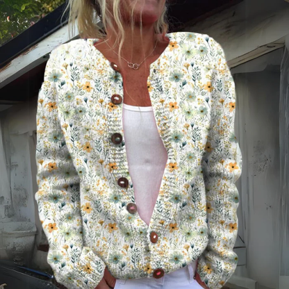 Sylvie – Gebreide Vest met Bloemenprint
