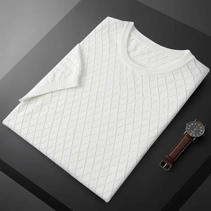 Vic – Fijngebreide T-Shirt met Diamantpatroon
