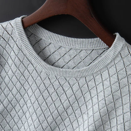 Vic – Fijngebreide T-Shirt met Diamantpatroon