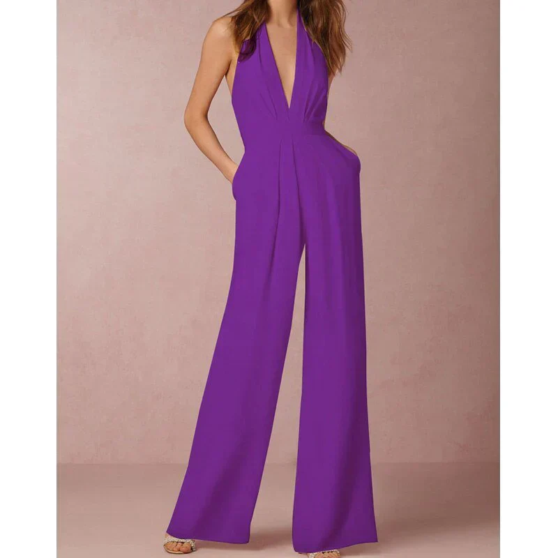 Jumpsuit Dames – Mouwloos Palazzo Model met Diepe Halslijn