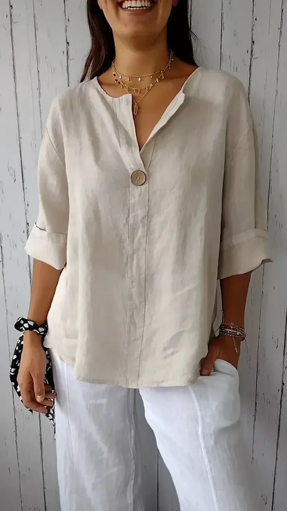 Zina – Linnen Blouse met Knoopdetail