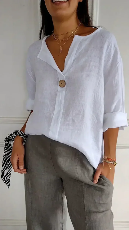 Zina – Linnen Blouse met Knoopdetail