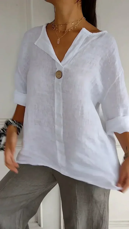 Zina – Linnen Blouse met Knoopdetail